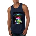 thumbnail image 1 of Trippy Neon Space Astronaut Lunar Cat | Mens Cat Lover Graphic Tank Top, Navy, 3XL, 1 of 4