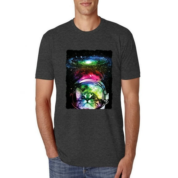 Trippy Neon Space Astronaut Lunar Cat | Mens Cat Lover Premium Tri Blend T-Shirt, Vintage Black, Medium