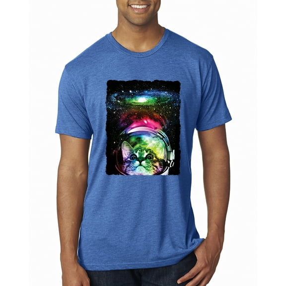 Trippy Neon Space Astronaut Lunar Cat | Mens Cat Lover Premium Tri Blend T-Shirt, Vintage Royal, Small
