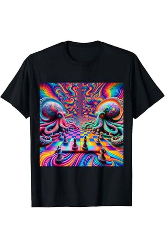 Trippy Octopus Alien Chess Battle EDM Music Rave Festival T-Shirt