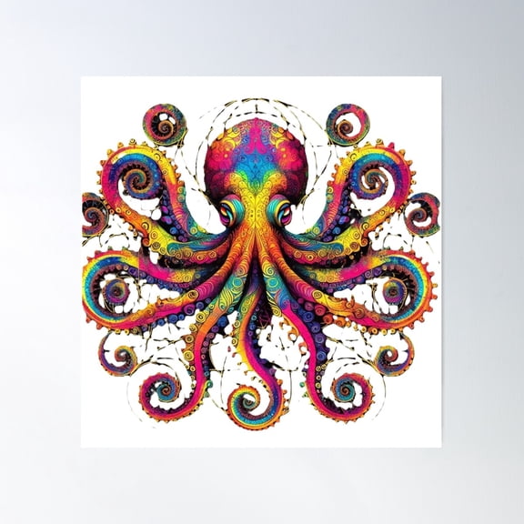 Trippy Octopus Surreal Friend Poster Wall Art, Modern Wall Decor For Living Room Bedroom, 16X16 UNFRAMED