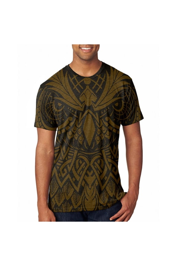 Trippy Owl Outline Men's Soft T-Shirt Heather Brown LG