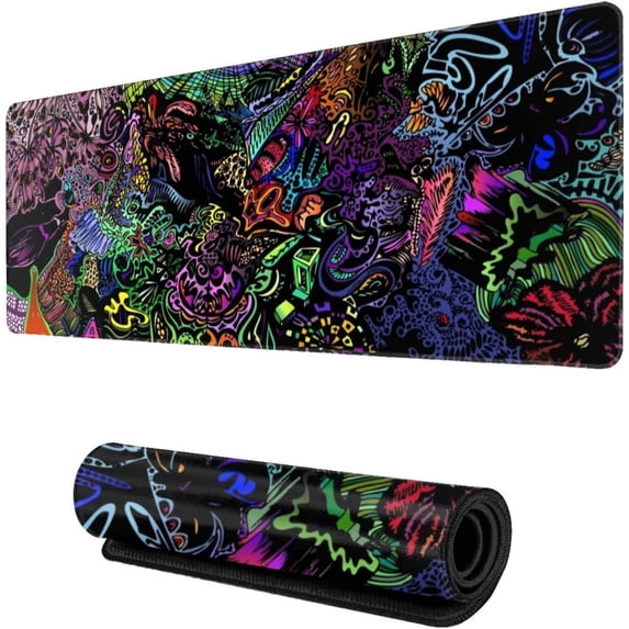 Trippy Psychedelic Art XXL XL Large Gaming Mouse Pad for Desk, Non-Slip Long Extended Keyboard Pads Mousepad Rubber Table Mat 31.5 X 11.8 Inch