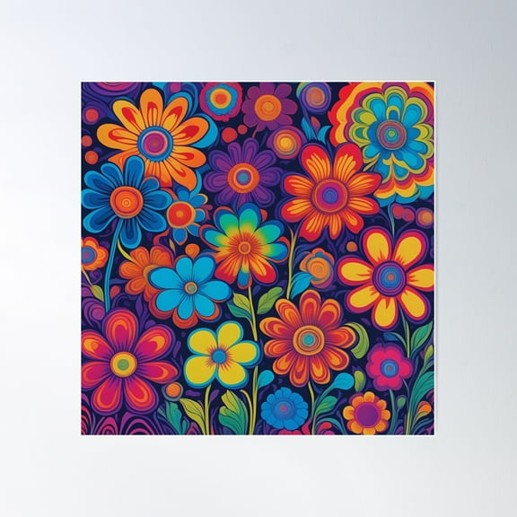 Trippy Psychedelic Flower Pattern Design Poster Wall Art, Modern Wall Decor For Living Room Bedroom, 24x24 UNFRAMED