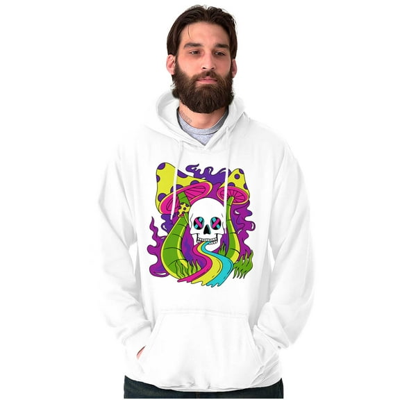Trippy Psychedelic Mushroom Skull Hoodie Sweatshirt Women Men Brisco Brands L
