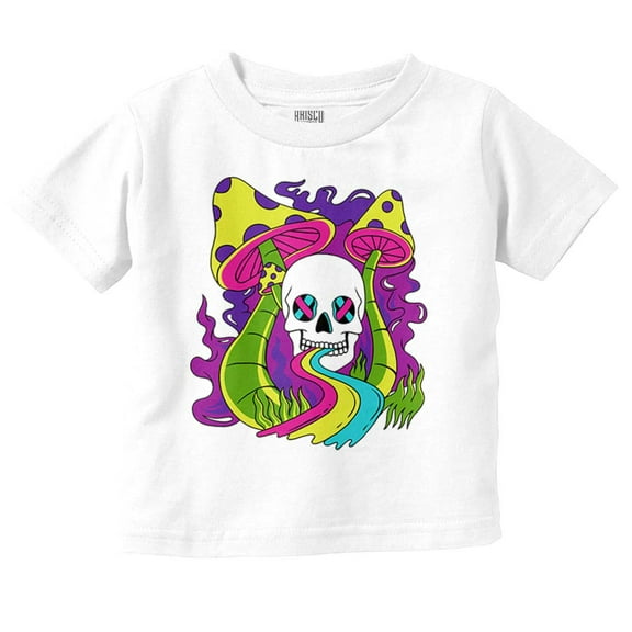 Trippy Psychedelic Mushroom Skull Toddler Boy Girl T Shirt Infant Toddler Brisco Brands 12M