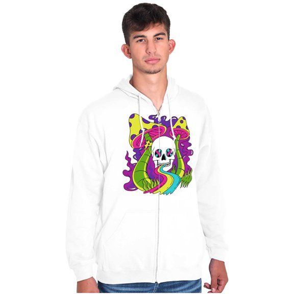 Trippy Psychedelic Mushroom Skull Unisex Fleece Graphic Zip Up Hoodie Brisco Brands 2X