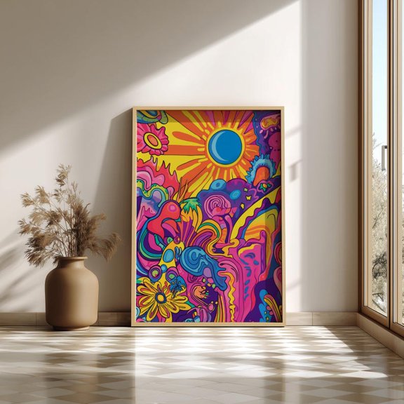 Trippy Psychedelic Sun Flowers Wall Art Print, Unframed Paper Poster 16x20in