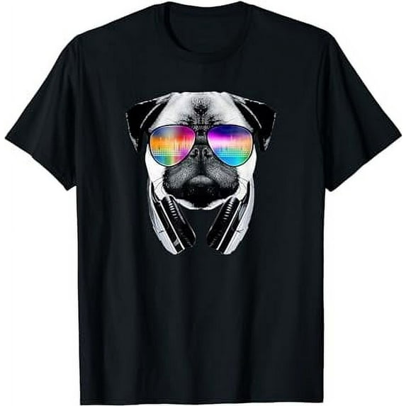 Trippy Pug Dog Wearing Music Equalizer Sunglasses T-Shirt