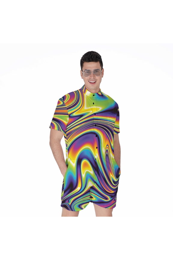 Trippy Rave Short Sleeve Men'S Rompers Casual Summer Jumpsuits Outfit