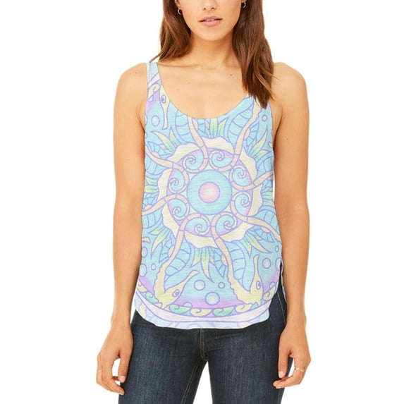 Trippy Seahorse Mandala Vintage Juniors Flowy Side Slit Tank Top Multi X-LG