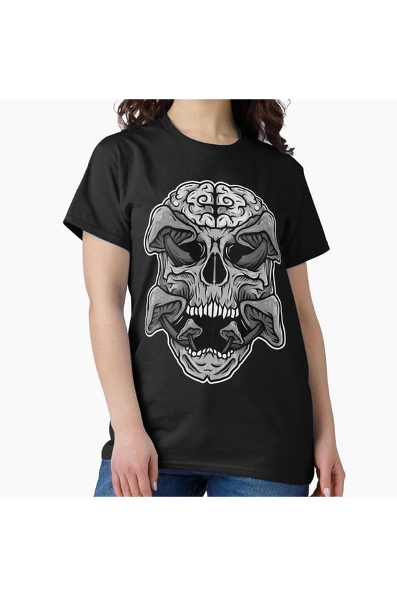 Trippy Shroom Skeleton Head Psychedelic Art H20023 T-Shirt, for Men and Women, Up to Size 5XL