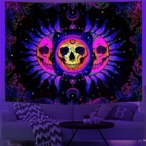 Trippy Skull Tapestry Wall Hanging Abstract Skeleton Butterfly Sun Moon Wall Decor Tapestry for Bedroom Dorm Decor Aesthetic