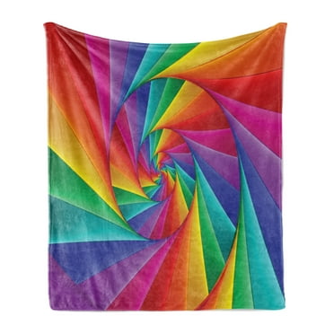 Trippy Soft Flannel Fleece Blanket, Abstract Art Psychedelic Spiral in Vivid Rainbow Colors Triangular Fractals Close-Up, Cozy Plush for Indoor and Outdoor Use, 60" x 80", Multicolor, by Ambesonne