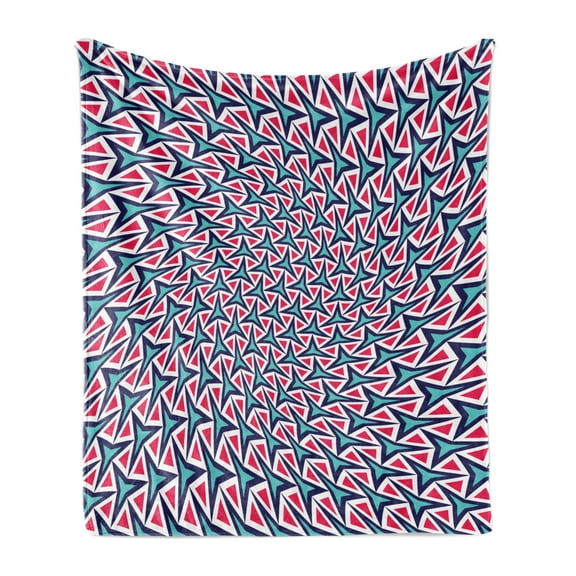 Trippy Soft Flannel Fleece Throw Blanket, Geometric Shapes in Abstract Design Retro Optical Illusion Hipster, Cozy Plush for Indoor and Outdoor Use, 50" x 70", Dark Coral Turquoise, by Ambesonne