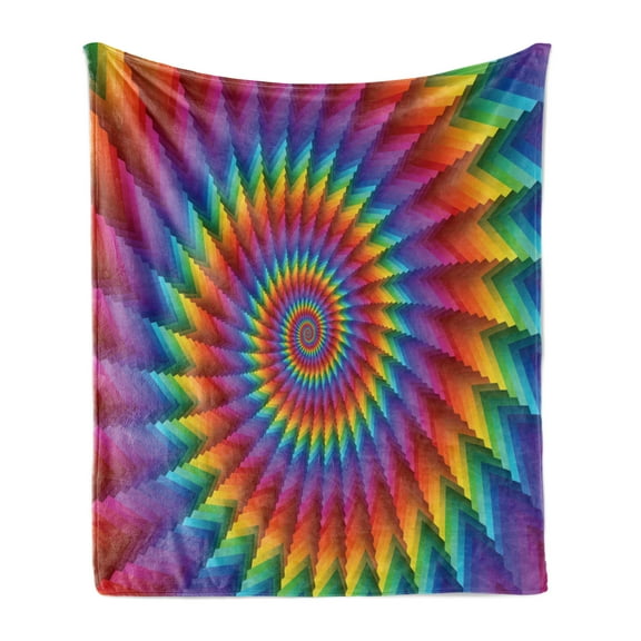 Trippy Soft Flannel Fleece Throw Blanket, Psychedelic Rainbow Spiral in Vibrant Colors Circular Rainbow of Optical Illusion, Cozy Plush for Indoor and Outdoor Use, 70" x 90", Multicolor, by Ambesonne