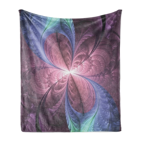 Trippy Soft Flannel Fleece Throw Blanket, Purple and Blue Flower Vortex Abstract Flourish Design Ornament, Cozy Plush for Indoor and Outdoor Use, 70" x 90", Cadet Blue Dried Rose, by Ambesonne