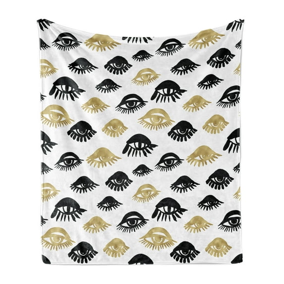 Trippy Soft Flannel Fleece Throw Blanket, Woman Eyes with Eyelash Unusual Style Fashion Modern Design Print Graphic, Cozy Plush for Indoor and Outdoor Use, 50" x 70", Yellow and Black, by Ambesonne