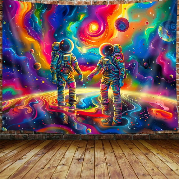 Trippy Space Astronaut Tapestry, Cool Psychedelic Galaxy Tapestry Wall Hanging for Men Bedroom, Colorful Neon Fantasy Starry Night Tapestries Poster Blanket College Dorm Home Decor 90X70Inches