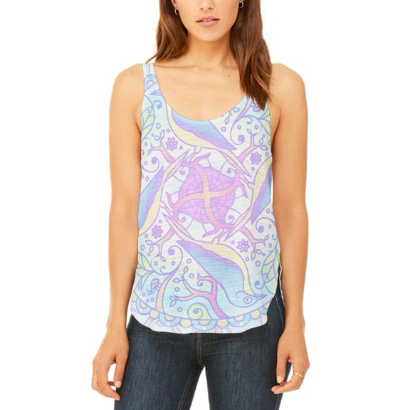 Trippy Spring Birds Mandala Vintage Juniors Flowy Side Slit Tank Top Multi MD