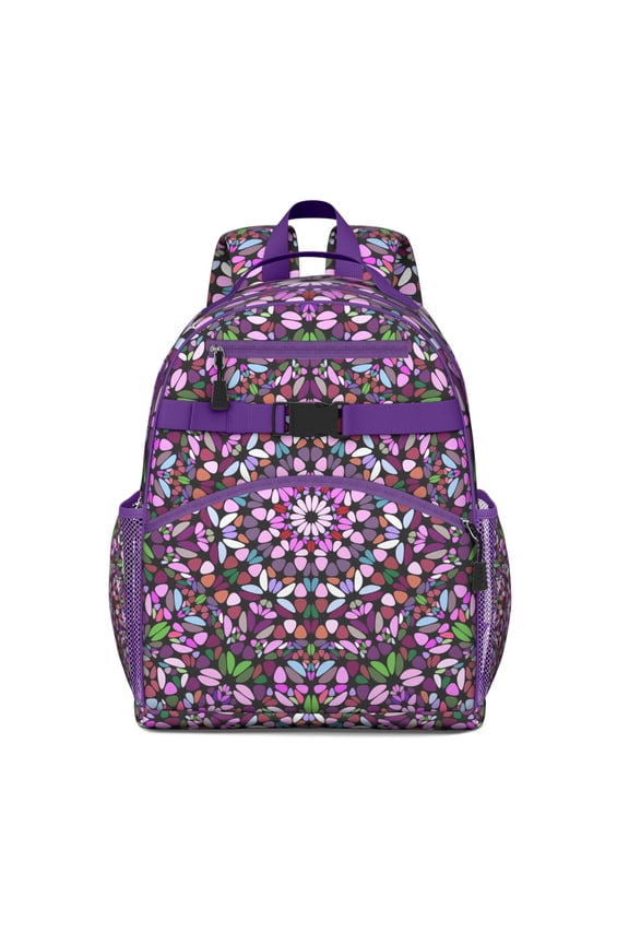 Trippy Style Waterproof Travel Backpack - Emotional Healing Geometric Design, Breathable Student Bag with Multiple Pockets, Durable Fantasy Floral Backpack for Teens