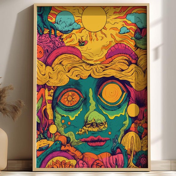 Trippy Sun Art Print: Psychedelic Solar Reverie Cosmic Swirl Decor