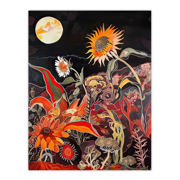 Trippy Sunflowers at Sunset Design Psychedelic Living Room Large Wall Art Poster Print Thick Paper 18X24 Inch