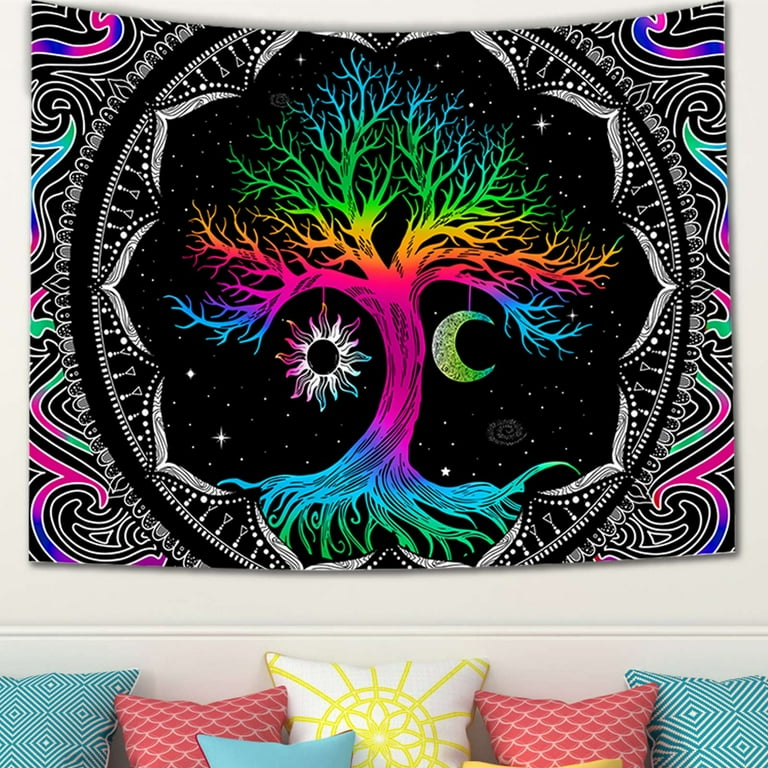 Trippy Tree of Life Sun and Moon Wall Tapestry 51