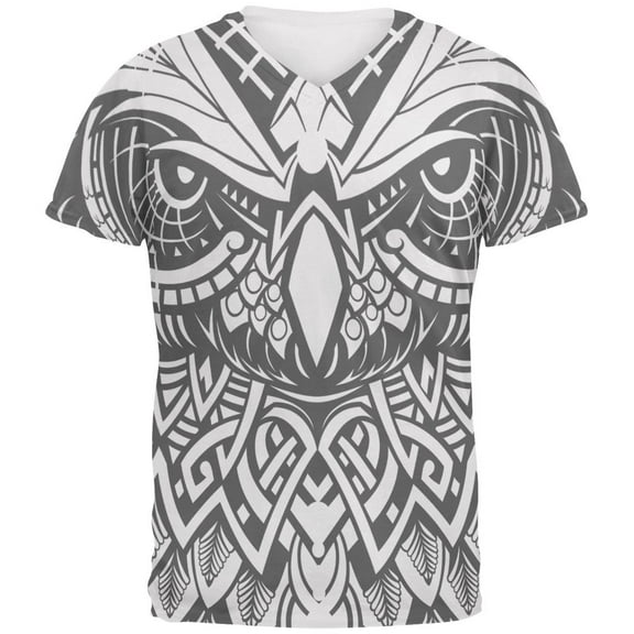Trippy Tribal Owl Mens T Shirt Heather White LG