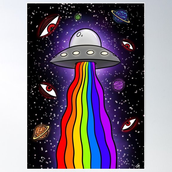 Trippy Ufo , Space Art , Weird Art Poster Wall Art, Modern Wall Decor For Living Room Bedroom, 12x18 UNFRAMED