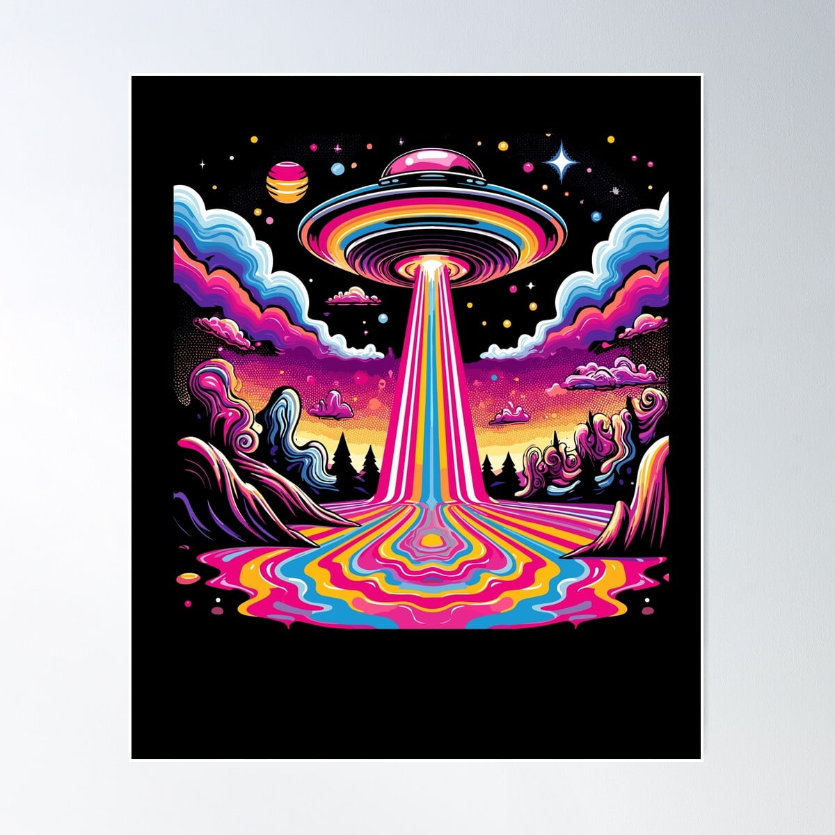 Trippy Ufo Vaporwave Psychedelic Art Lovers Cosmic Melting Poster Wall ...