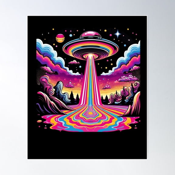 Trippy Ufo Vaporwave Psychedelic Art Lovers Cosmic Melting Poster Wall Art Modern Wall Decor For Living Room Bedroom