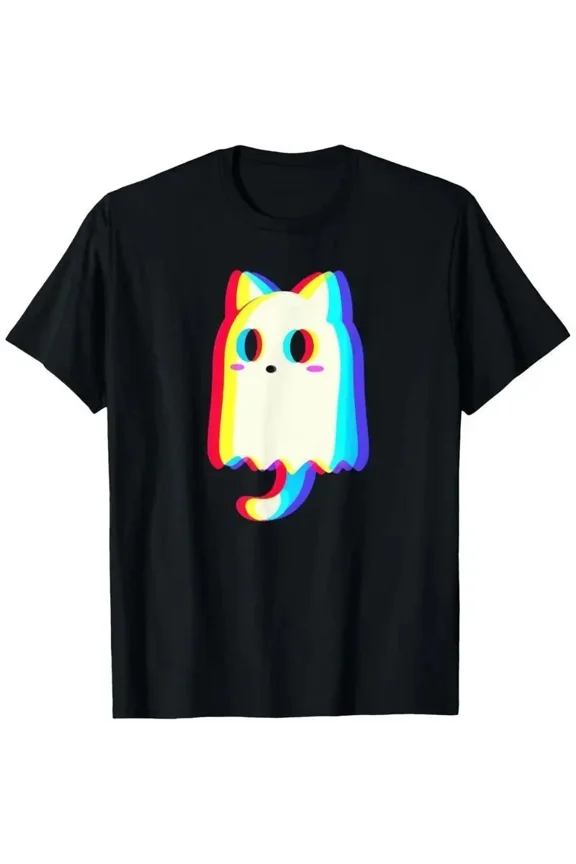 Trippy Vaporwave Ghost Cat Rave EDM Techno Halloween Unisex T-Shirt up to size 5XL