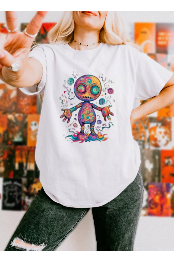 Trippy Voodoo Doll Swirls Psychedelic Abstract Retro Graphic Unisex T-Shirt, up to size 5XL