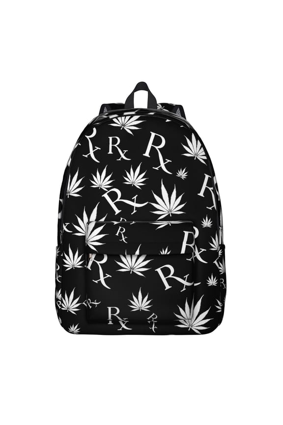 Trippy Weed Leaf Backpack, Waterproof School Bag with Neon Marijuana Leaf and Hemp Leaf Pattern