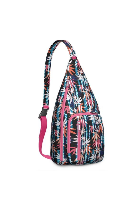 Trippy Weed Sling Backpack - Psychedelic Swirl Leaf Pattern, Fashion Forward Shoulder Pack