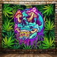 thumbnail image 1 of Trippy Weed Tapestry, Hippie Boho Cannabis Leaves Psychedelic Mushroom Tapestry Wall Hanging, Smoking Skull Green Marijuana Tapestry for Meditation Dorm Living Room Bedroom Poster Decor, 60X40in, 1 of 2