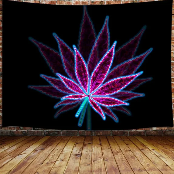 Trippy Weed Tapestry, Psychedelic Cannabis Leaf Tapestry Wall Hanging, Nature Hippie Purple Black Tapestry for Bedroom Aesthetic, Marijuana Leaf Poster Tapestry for Living Room Dorm, 60X40in