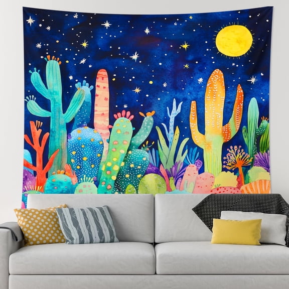 Trippy Western Cactus Tapestry Wall Hanging, Psychedelic Tropical Plant Tapestry for Bedroom Men Women Boy Girl, Small Large Hippy Wall Decor for Living Room Classroom Dorm 60 * 80