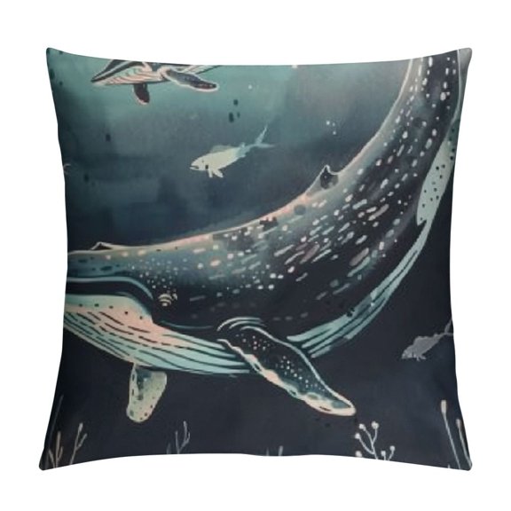 Trippy Whale Pillow Cover Cartoon Ocean Fish Pillow Case for Teens Adults Red Blue Coral Cushion Cover for Living Room Dreamy Underwater World Pillowcase