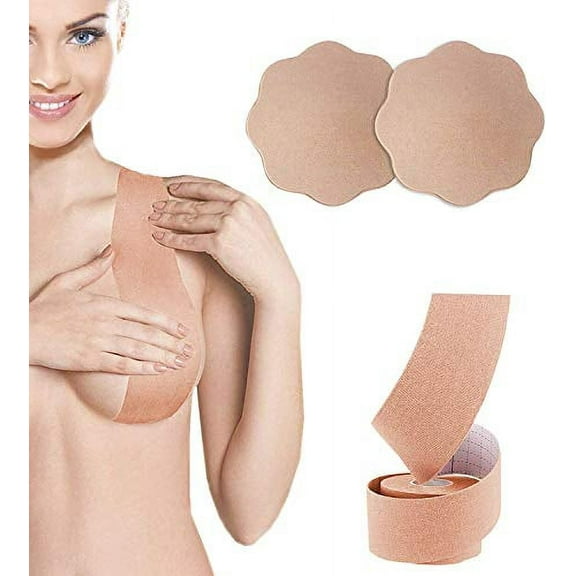Tripsky Women's Cotton (95%) and Spandex (5%) Breast Lift Tape with Nipple Covers