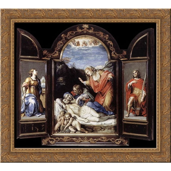 Triptych 22x20 Gold Ornate Wood Framed Canvas Art by Carracci, Annibale