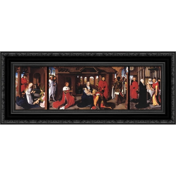 Triptych 24x14 Black Ornate Wood Framed Canvas Art by Memling, Hans