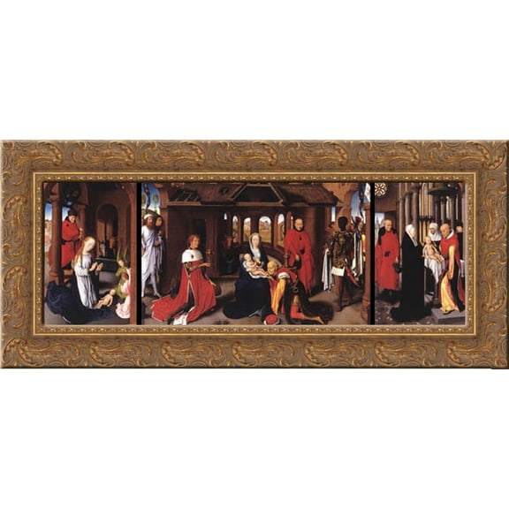 Triptych 24x14 Gold Ornate Wood Framed Canvas Art by Memling, Hans