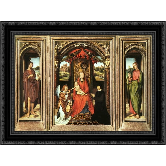 Triptych 24x19 Black Ornate Wood Framed Canvas Art by Memling, Hans