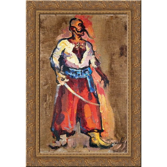 Triptych. Cossack with a saber. 24x18 Gold Ornate Wood Framed Canvas Art by Pyotr Konchalovsky