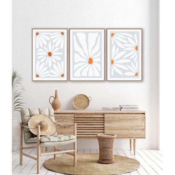 Triptych Flower Print Set Abstract Floral Art Bar Cart Decor Lake House Decor Set 3