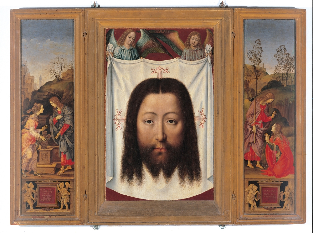 Triptych Of Francesco Del Pugliese (Christ And The Samaritan Veil Of Veronica Noli Me Tangere) Canvas Art - (24 x 18)