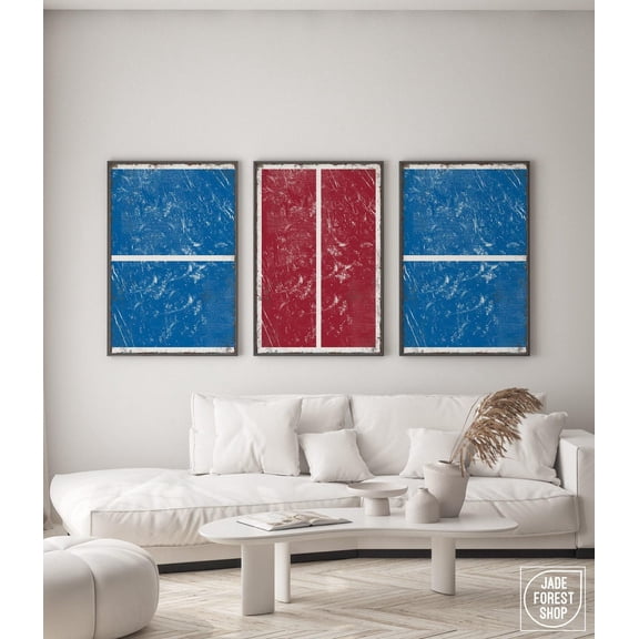 Triptych PICKLEBALL Wall Art 3 Piece Framed Set Pickleball Gifts Sports themed decor Modern Farmhouse Ocean Blue and Dark Red Set 3