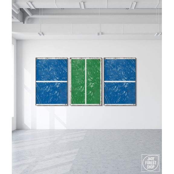 Triptych PICKLEBALL Wall Art 3 Piece Framed Set Pickleball Gifts Sports themed decor Modern Farmhouse Ocean Blue and Irish Green Set 3